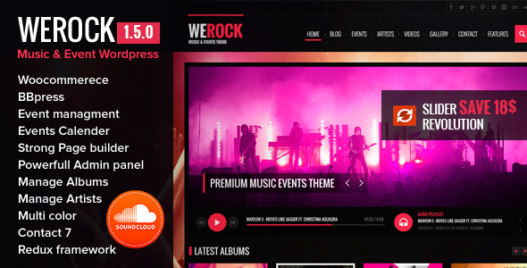 Download Free WeRock v1.5.6 – Multipurpose Music & Event WordPress Theme