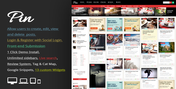 Download Free Pin v4.1 – Pinterest Style / Personal Masonry Blog