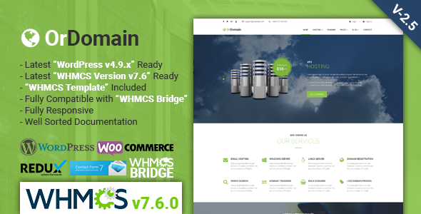 Download Free OrDomain v2.5 – Responsive WHMCS Hosting WordPress Theme