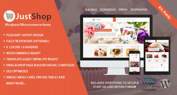 Download Free Justshop v8.9 – Cake Bakery Restaurant WordPress Theme