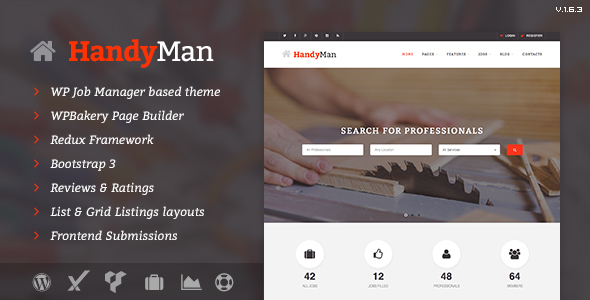 Download Free Handyman v1.6.3 – Job Board WordPress Theme