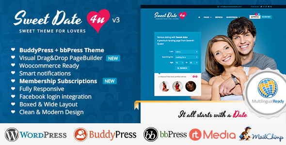 Download Free Sweet Date v3.3.2 – More than a WordPress Dating Theme