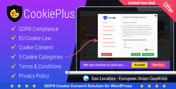 Download Free Cookie Plus v1.2.8 – GDPR Cookie Consent Solution